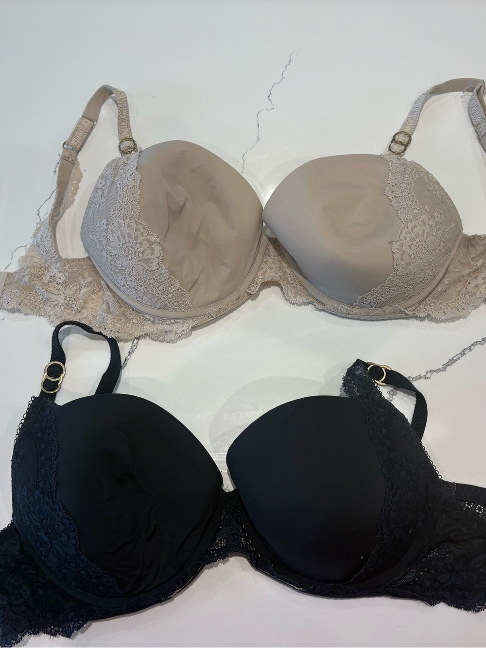 Stella McCartney Lace-Trim T-Shirt Bras in Black and Taupe